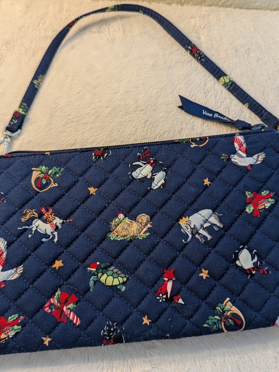 Vera Bradley Handbags - Vera Bradley Navy Quilted Wristlet with Holiday Animal Print
